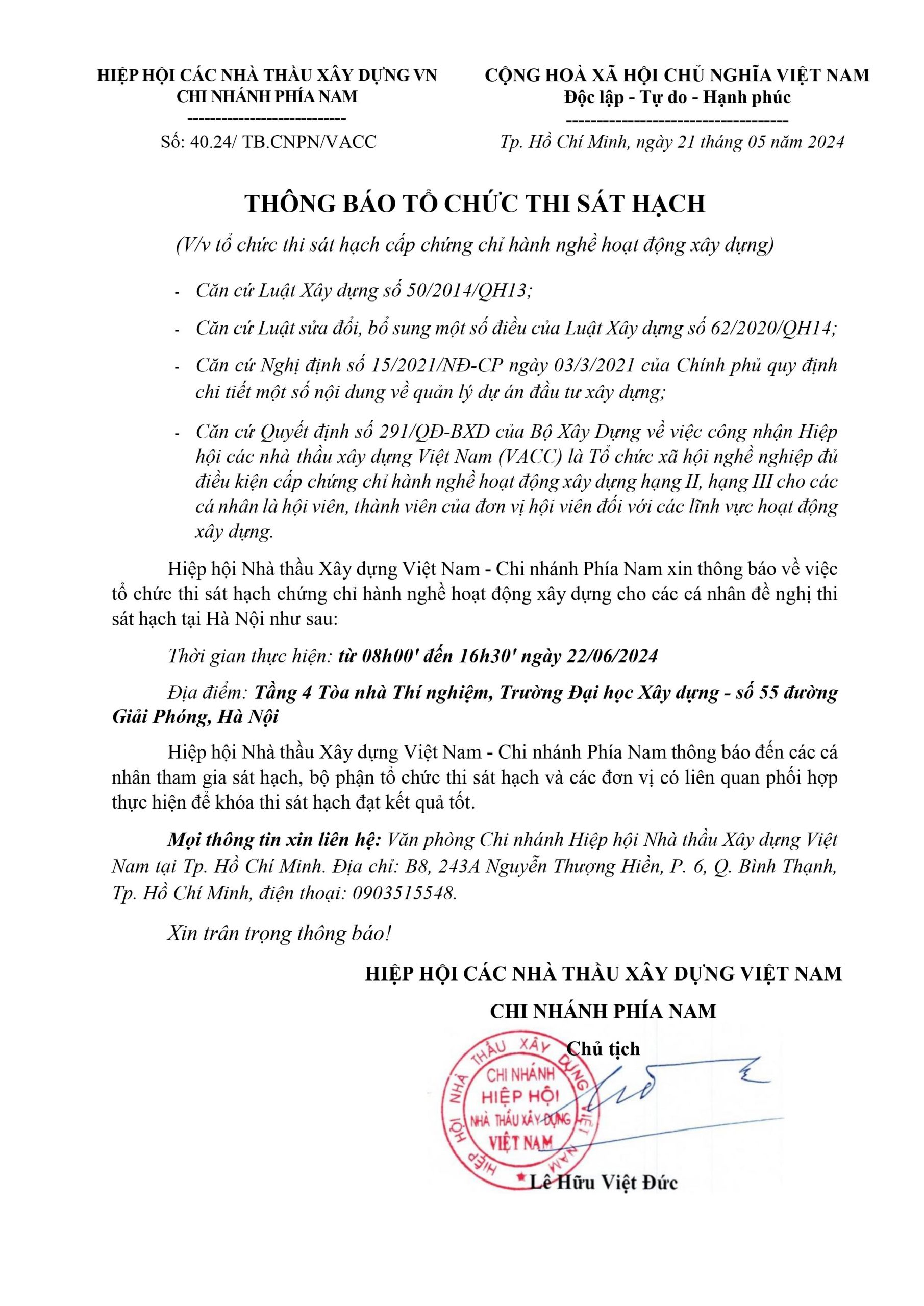 THÔNG BÁO THI SÁT HẠCH CHỨNG CHỈ HÀNH NGHỀ HĐXD TẠI HÀ NỘI THÁNG 6/2024 3 Thong bao thi sat hach thang 06 2024 Ha Noi scaled